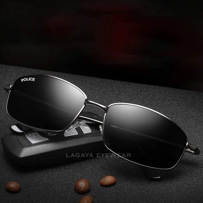 kacamata police hitam full titanium lensa polarized original fullset
