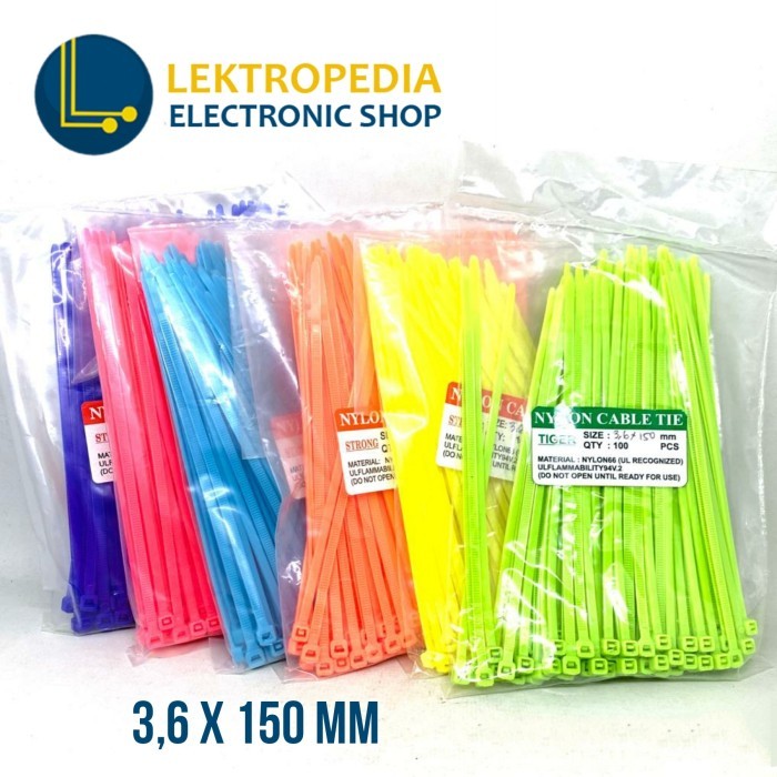 

,,,,,,,] Kabel Ties 3.6mm 15CM isi 100 Tie Pengikat Oranye Hijau Kuning 15 cm