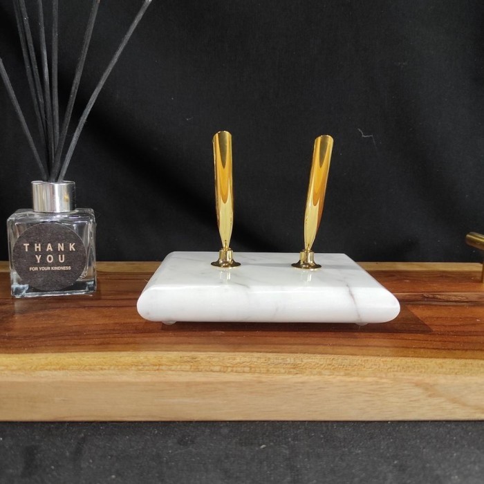 

PROMO! MARBLE PENA HOLDER TEMPAT PULPEN BOLLPOINT MEJA KANTOR MARMER 2 HOLDER