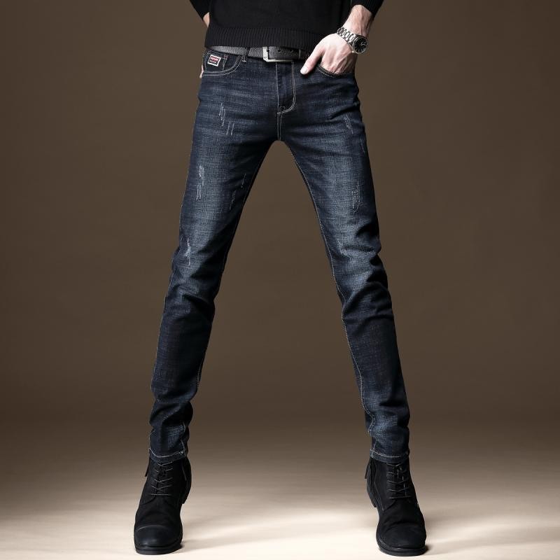 Celana Jeans Pria Gaya Korea Santai Stretch Slim Fit Skinny Panjang