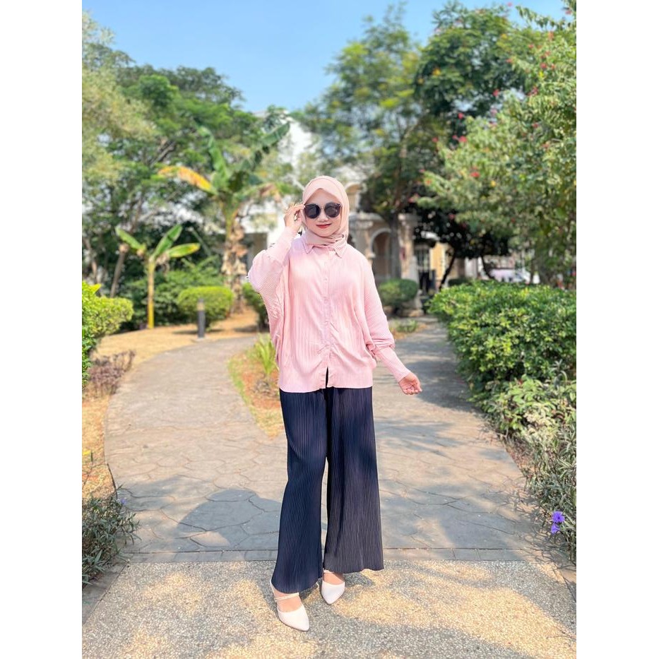 REDI STOK KAKAK SIAP KIRIM KALOLA 173 Atasan Wanita Semi Plisket Lengan Batwing Premium Import