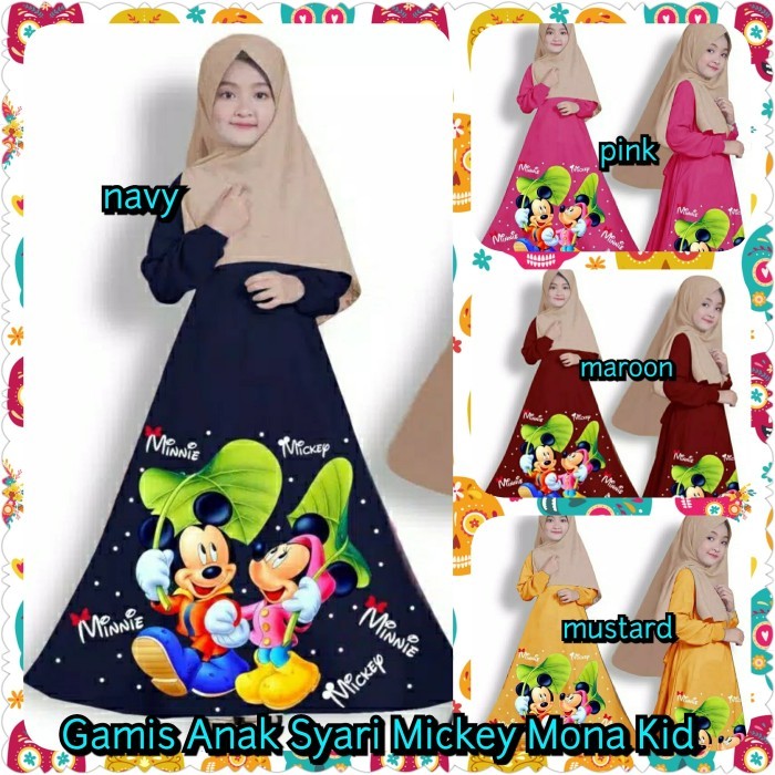 Gamis Anak Syari Bergo Mickey Mona Kid