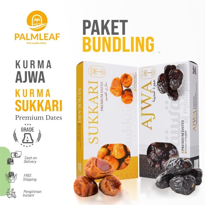 

Paket Bundling Hemat Murah Kurma Ajwa dan Sukkari Palm leaf Premium