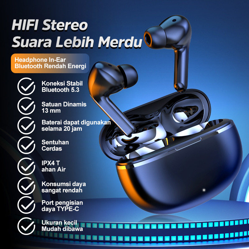 KIVEE TWS Earphone Bluetooth 5.3 Headset BLACK Gaming Music With Noise Cancellation