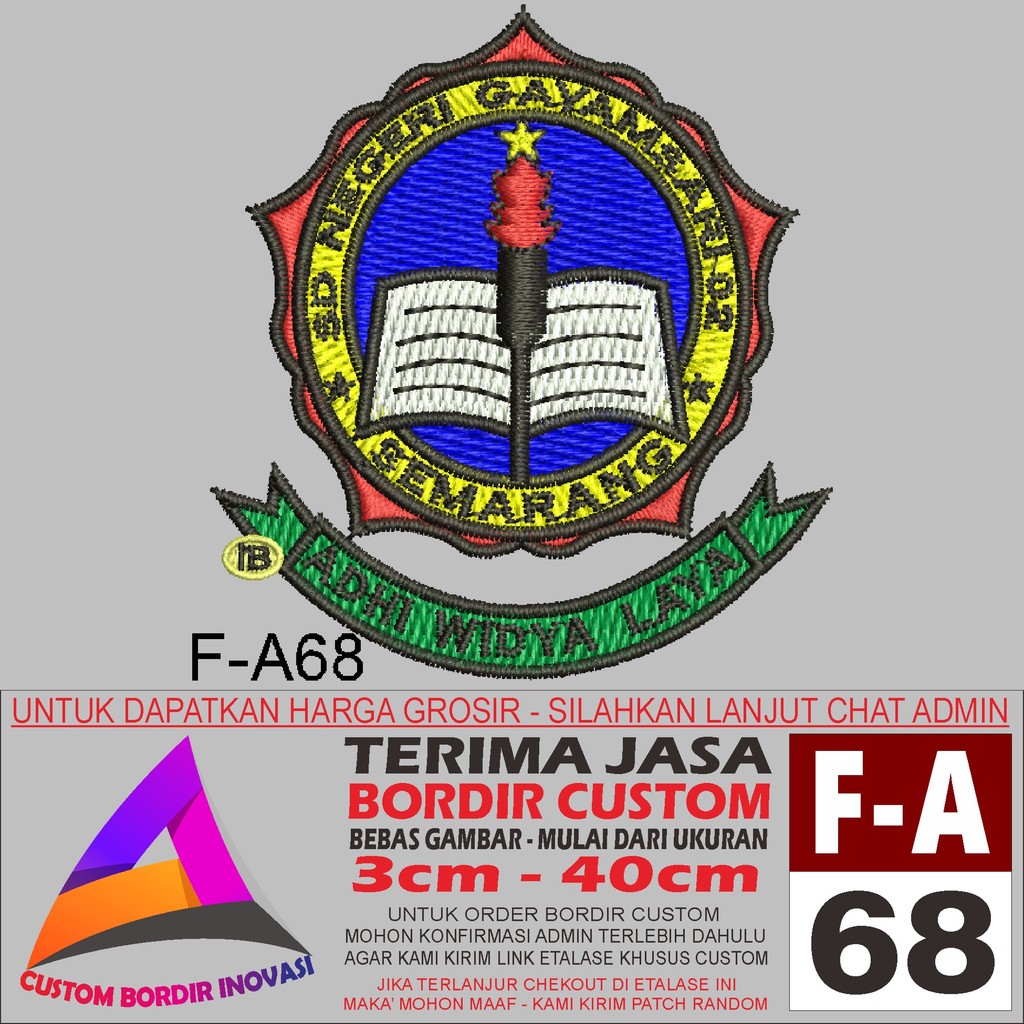 PATCH BORDIR LOGO F-A68 SD NEGERI GAYAMSARI 02 SEMARANG - CUSTOM BORDIR INOVASI TESTIMONI