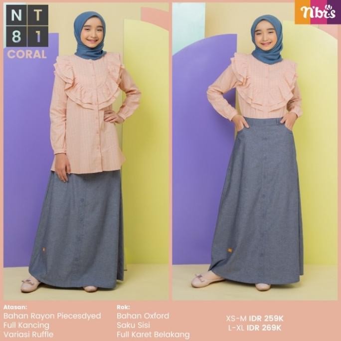 baju setelan rok anak remaja perempuan muslim nt 81 nibras teen