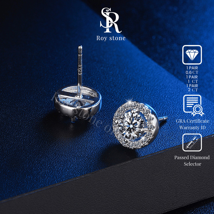 Roystone - Anting Moissanite Luxury Round Earrings Best Seller