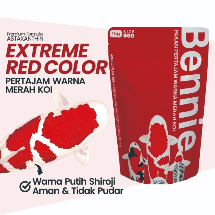 TERBARU PELET KOI PAKAN IKAN KOI PERTAJAM WARNA MERAH KOI PELET BENNIE 1kg