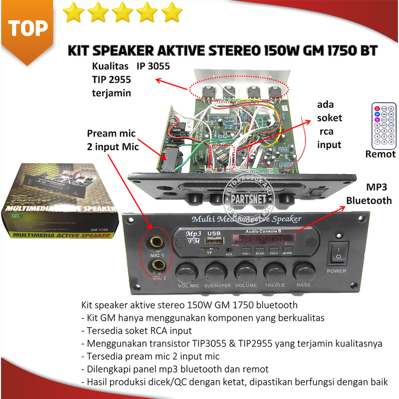 Kit speaker aktive stereo 150W GM 1750 bluetooth