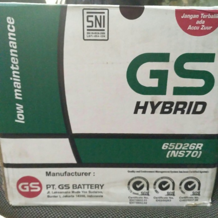aki mobil / Battery GS astra type Hybrid NS70 12volt-65amper