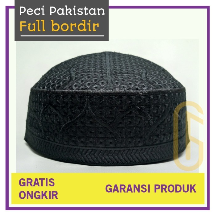 Peci Peci Kopiah Pakistan Super Full Bordir Warna Polos Motif - Hitam, 9 berkualitas premium origina