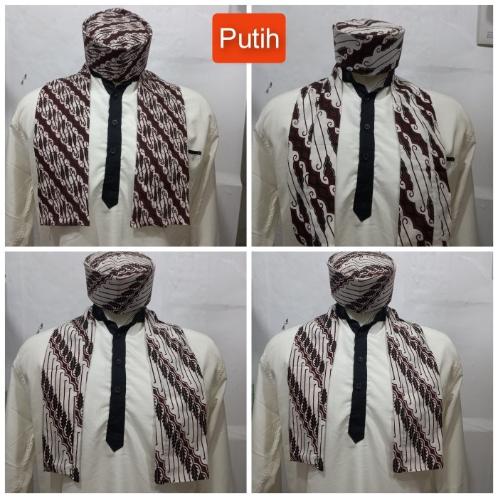 Peci Songkok Peci Batik dan Selendang Batik 1 motif Pakaian Adat Betawi - Putih, 9 premium original 
