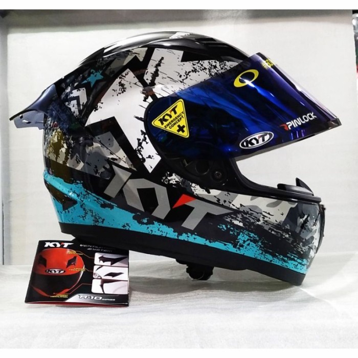 Kyt Helm R10 Motif Black Blue /Aqua Paket Ganteng