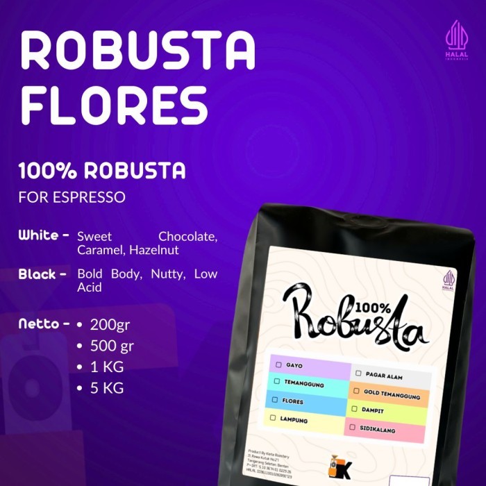 

Biji Kopi Fine Robusta Flores Manggarai 1Kg By Kieta Coffee