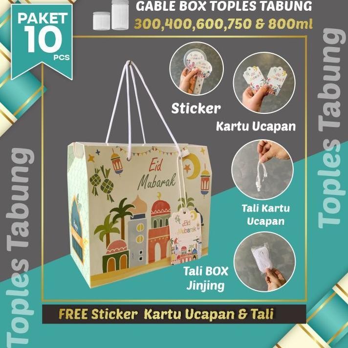 

TERLARIS 10 Pcs Gable Box Lebaran toples tabung - White Pink Muat 2 toples jar 500-800ml/ uk 19x17x10 cm /hampers kue lebaran rt-342