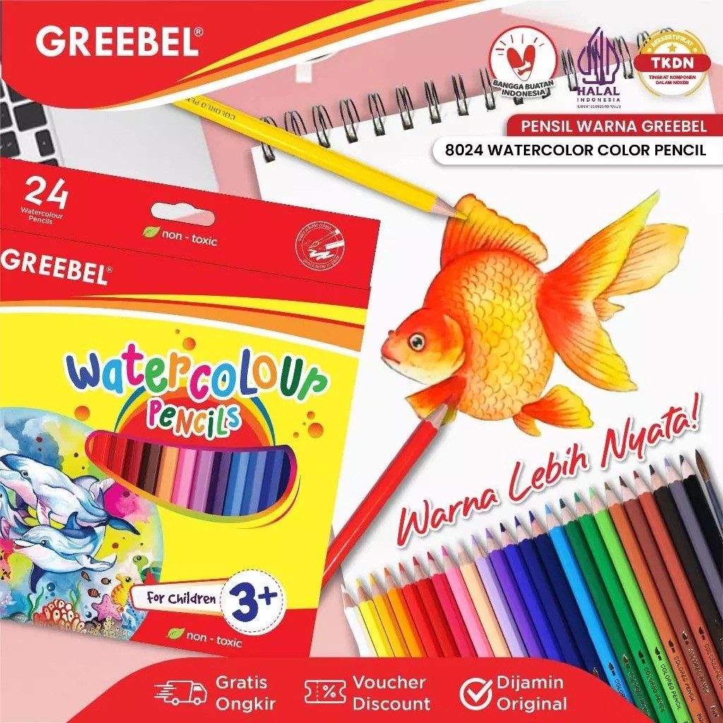

Pensil Warna Greebel Pensil Warna Panjang 24 Warna Warni / Greebel 8024 Water Color Pencil