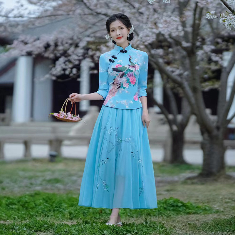 Atasan Tang Suit Vintage Gaya Cina Atasan Wanita Hanfu Etnik