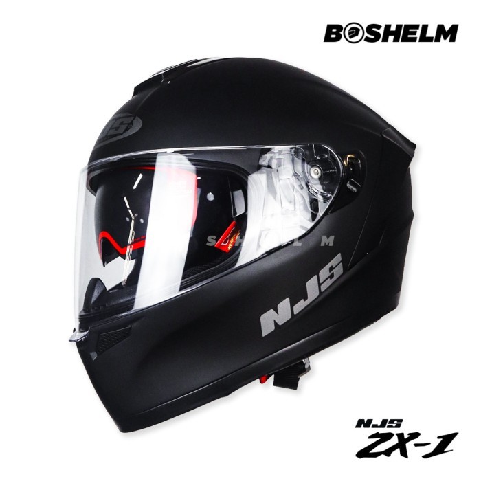 Njs Zx-1 Solid Hitam Doff Helm Full Face Sni