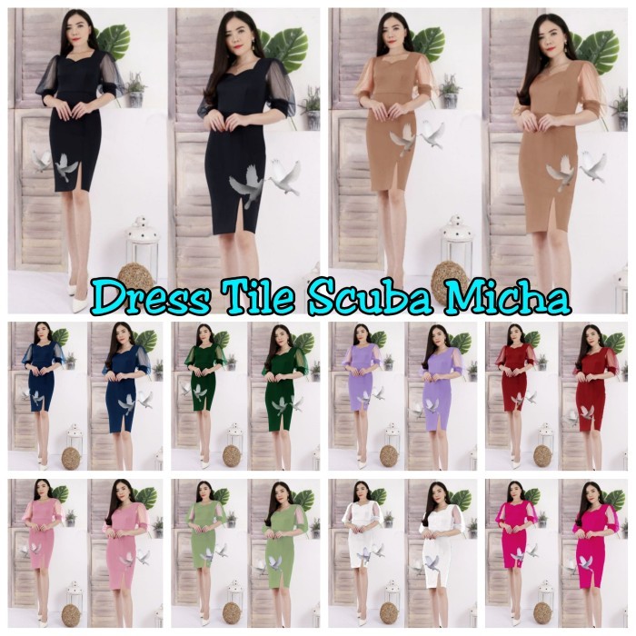 Baju Pesta Wanita Midi Dress Tile Scuba Mitha