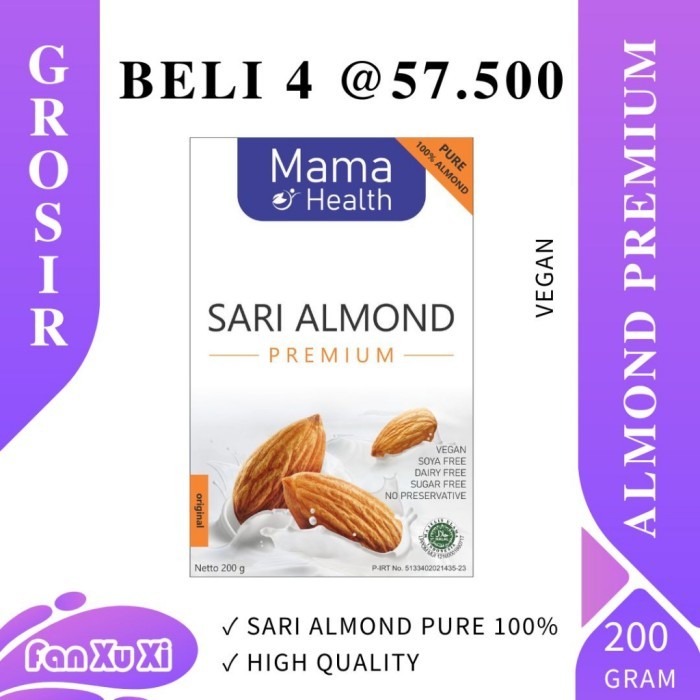 

TERLARIS MAMA HEALTH SARI ALMOND PREMIUM PURE 100% + VEGAN + SUGAR FREE + GLUTEN FREE + DAIRY FREE +