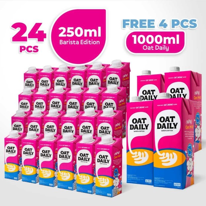 

TERLARIS OAT DAILY BARISTA EDITION OAT MILK 250ML (24 PCS/1 BOX) FREE OAT DAILY 4L MURAH!!! MURAH