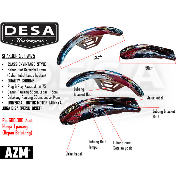 SPAKBOR KAWASAKI W175 SET CUSTOM DISKON