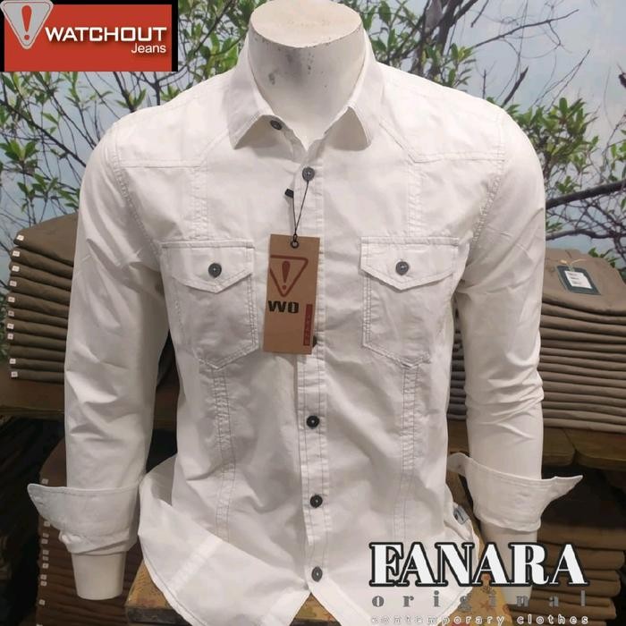 WATCHOUT JEANS putih JS302970002 S23 kemeja pria lengan panjang polos