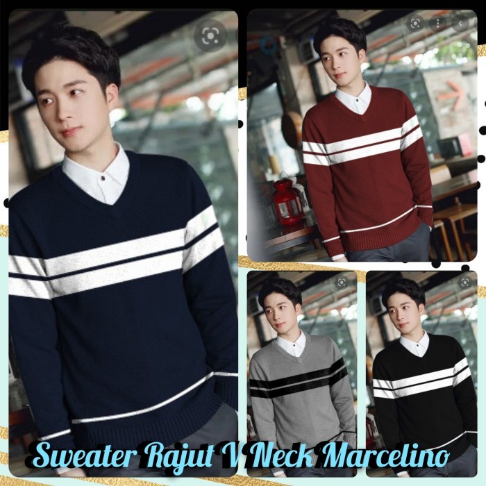 Sweater Rajut V Neck Sweater Pria Marcelino