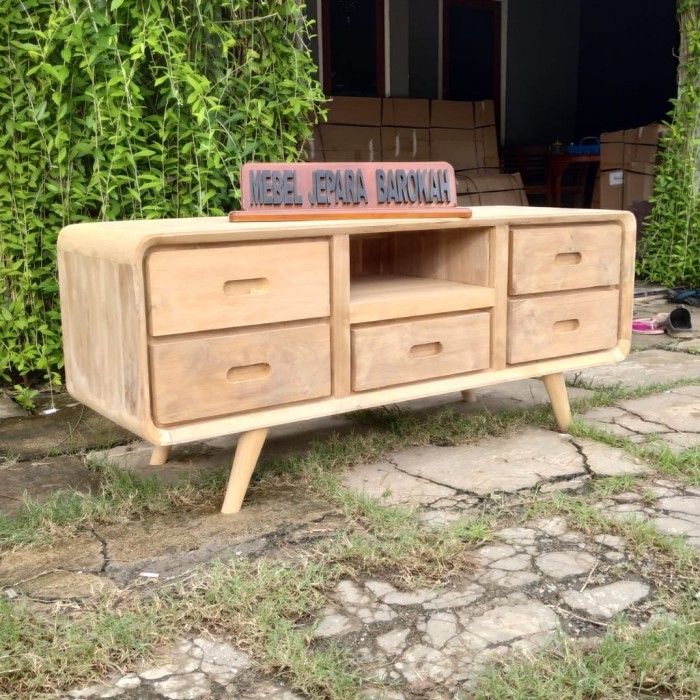 Meja Bufet Tv Jati Panjang 120Cm Mentah