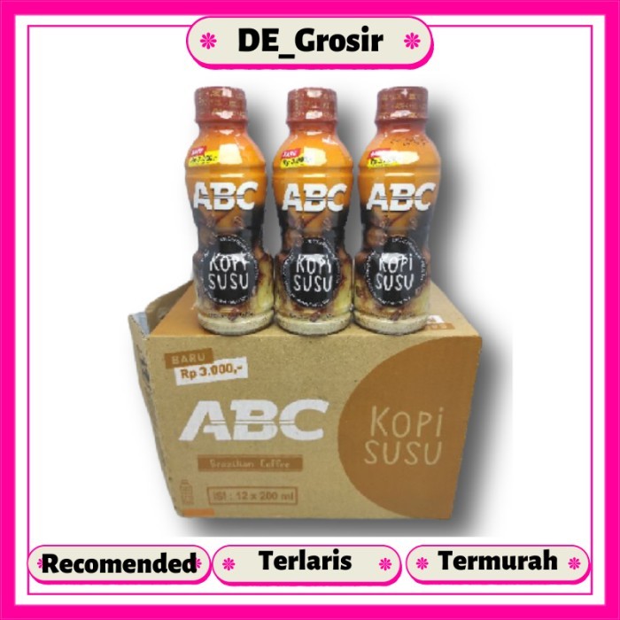 

TERLARIS ABC KOPI SUSU READY TO DRINK KEMASAN BOTOL 200 ML DAPAT 1 DUS ISI 24 PCS MURAH!!! MURAH