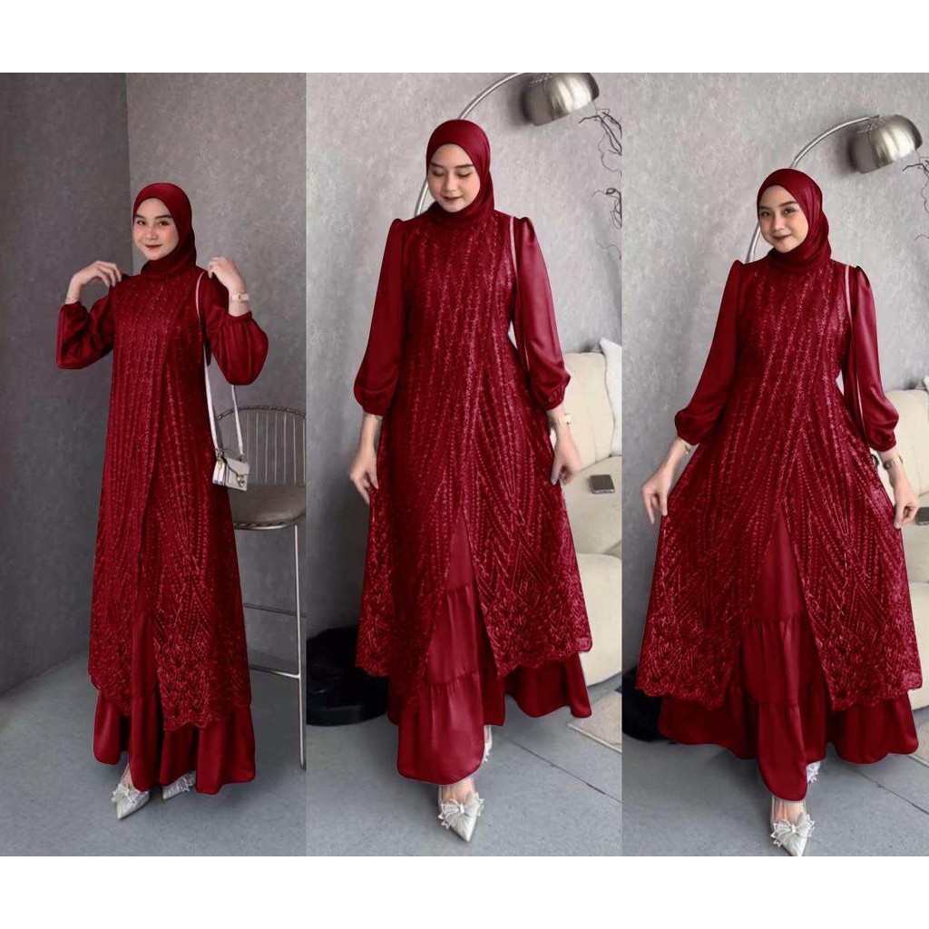 MAXI OLIVIA GAMIS SATIN KOMBI TILLE MUTIARA BORDIR GAMIS KONDANGAN GAMIS UNDANGAN GAMIS MEWAH GAMIS 