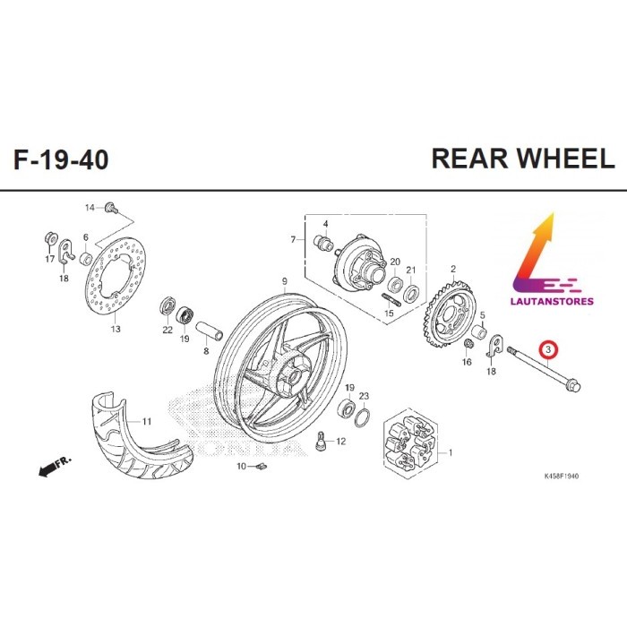 42301-K45-N00As Roda Belakang (Axle Rr Wheel) Cbr 150R K45, New Cb15 Termurah Langka