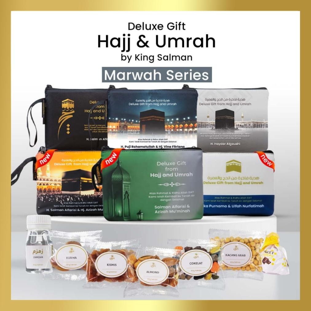 

zoe oleh-oleh umroh & haji preum | king salman gift | marwah | paket 25 pcs | custom pouch | terlaris