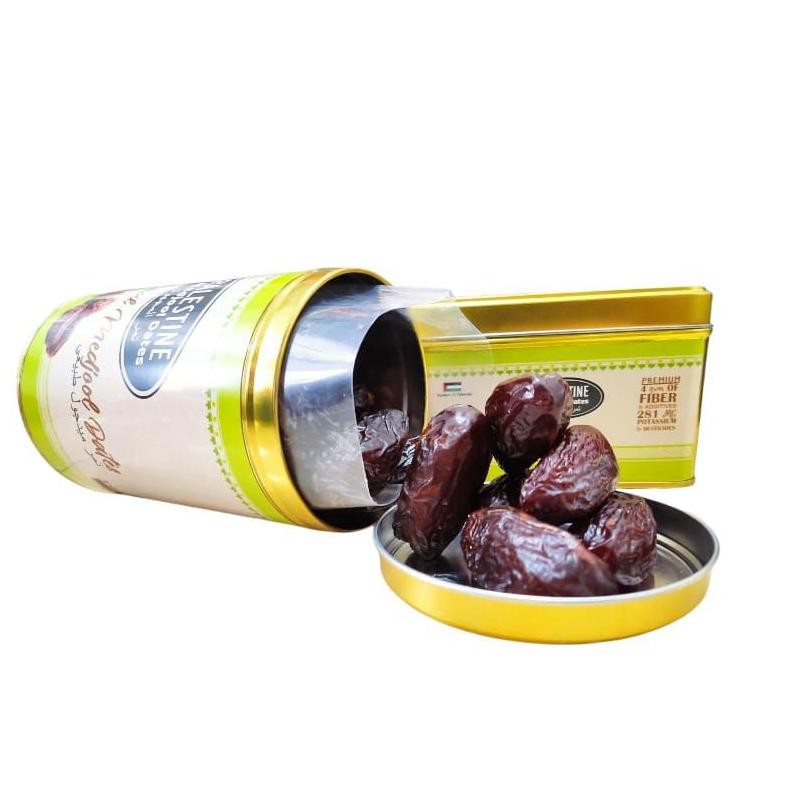 

tin- kurma medjool jumbo//grade a kemasan kaleng preum//palistine//palestina gr