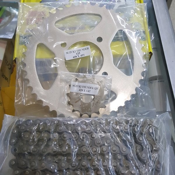 Gear Set Standard Std Thunder 125 Sprocket Gir Sss Depan Belakang Rantai Girset Original Asli 428 14