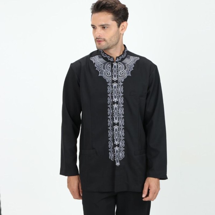 Batik Arjuna weda Jasko Simetris Baju Koko Pria - Hitam