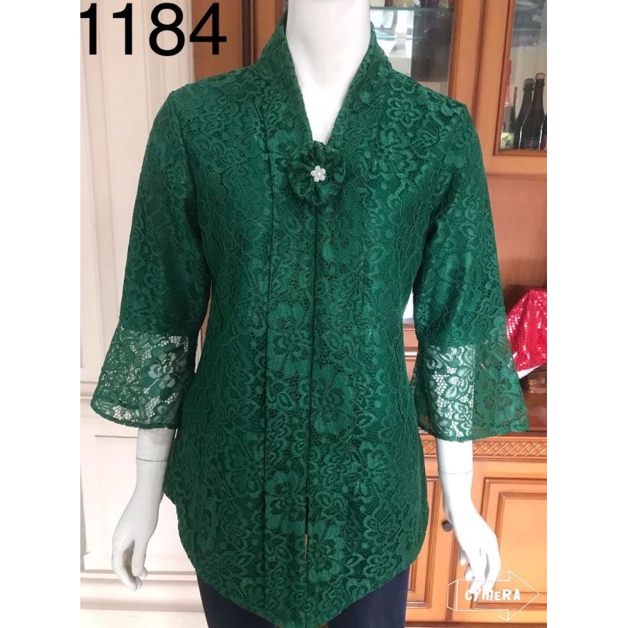 || PROMO BUSANA WANITA ~`~ Terbaru Atasan Kebaya Full Brukat Premium Diana Hijau Botol /Kebaya ||~~~