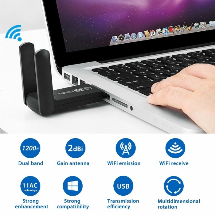 Terbaru Usb Wifi Adapter Dual Band 3.0 Antena Penguat Sinyal Pc Laptop Macbook
