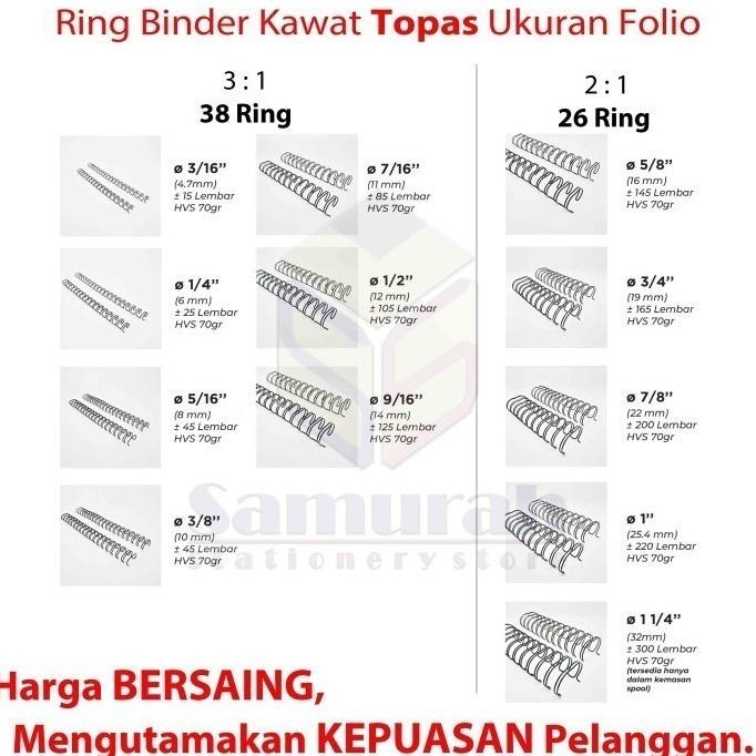 

Promo Ring Binder Kawat Topas Folio 7/8" / 22,0 mm 26 Wire Ring Binding 2:1 COD