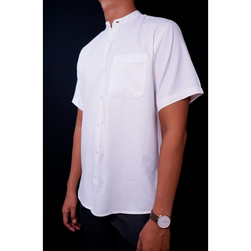 Stanley Adams Baju Koko Pria Lengan Pendek Putih Tekstur 02 My.Tophia