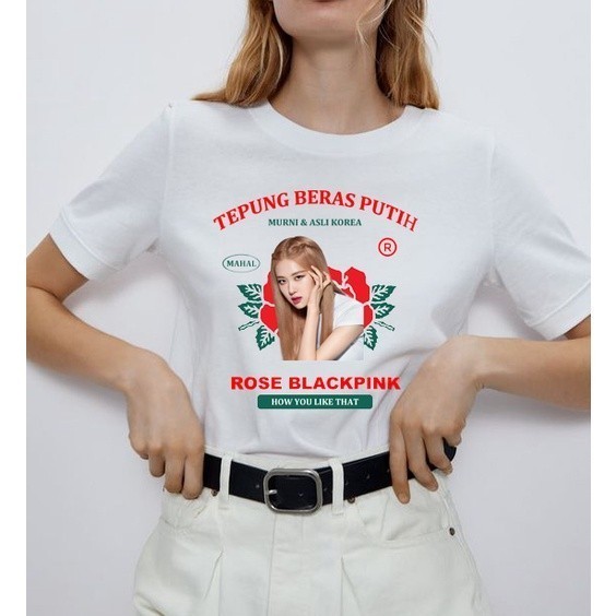 Kaos Tepung Beras Putih Rose Brand Blackpink Kaos Oversize