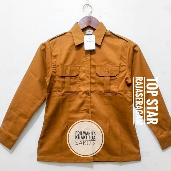 Baju Seragam Kemeja PDH Wanita Saku 2 Drill Panjang Net Tv Slimfit PDL Terlaris