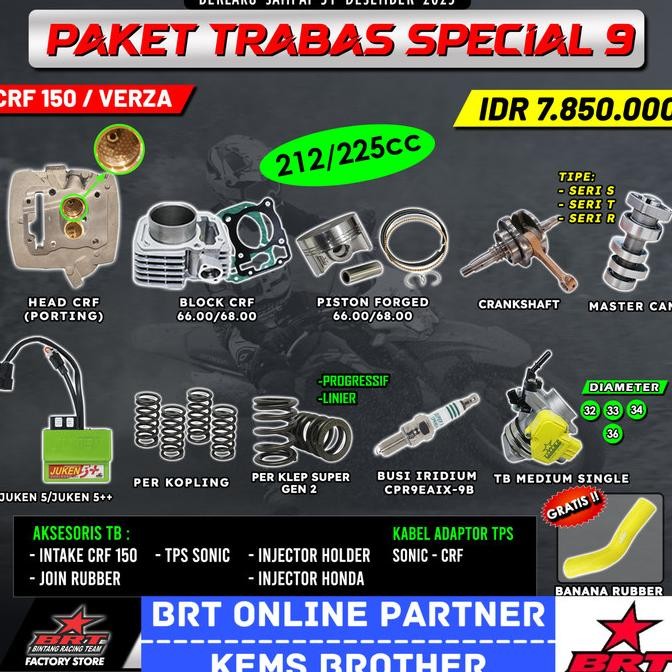 PAKET TRABAS BLOK BRT CRF HEAD BRT CRF GORILLA 6