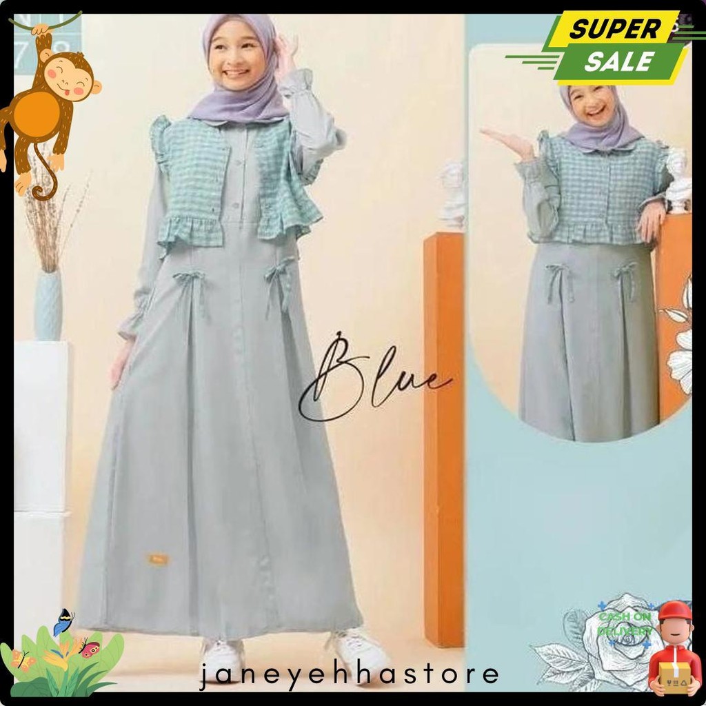 Pakaian Muslimah Set Rompi Anak Perempuan Tanggung Umur 10Th 11Th 12Th 13 Tahun Gamis Muslim Anak Ta