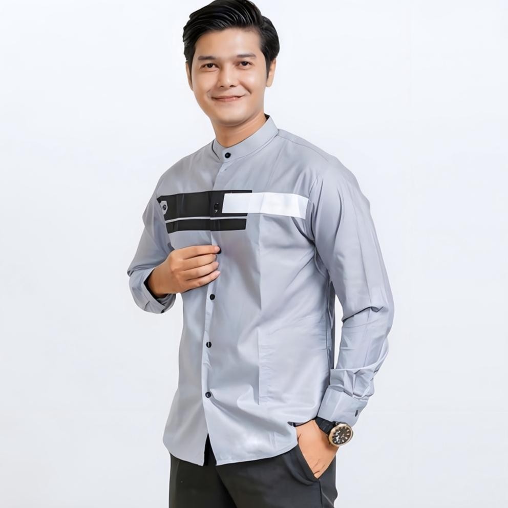 Ready Baju Koko Pria Dewasa Lengan Panjang Slim Fit Warna Putih Motif Yordan Asli