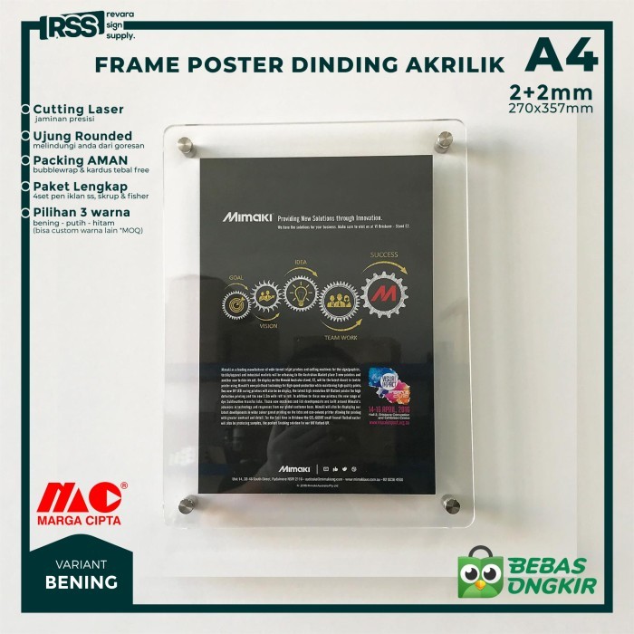 Frame Poster Akrilik A4 / Bingkai Piagam A4 / Acrylic Foto Dinding A4