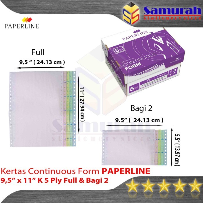 

terbaru !!! kertas continuous form paperline 9,5 x 11 k 5 ply warna full / bagi 2 ready