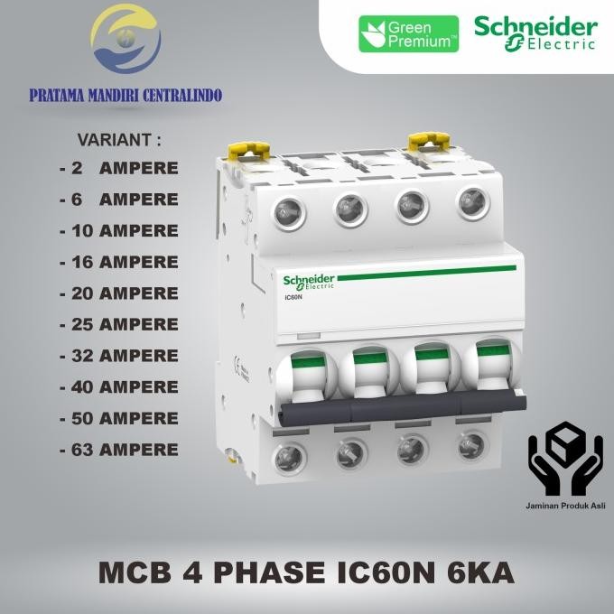 Terjangkau Mcb 4 Phase Ic60N 6Ka Schneider 4 Pole 4P - 2 Ampere S.D 63 Ampere Ori