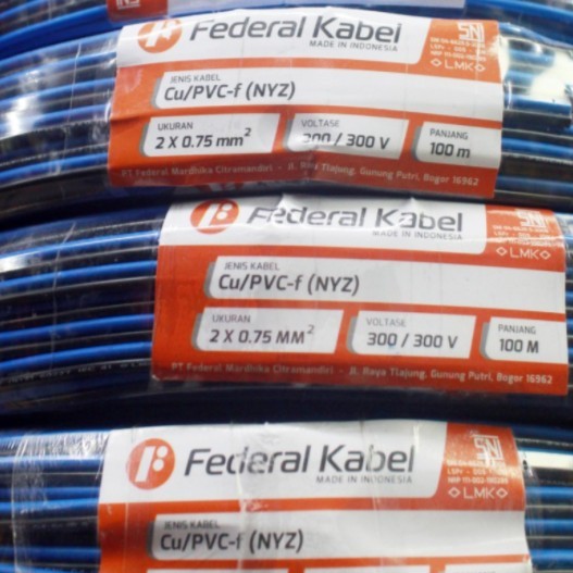 Kabel Twin Round Nyz 2X0,75 2X0.75 2X0,75Mm Federal @100Meter