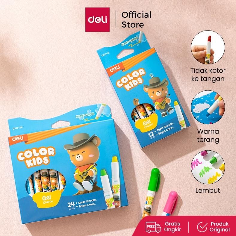 

TERLARIS Deli Gel Crayon / Krayon 12 24 Warna Tidak Mengotori Tangan Bersertifikat Aman EC211 ru-8